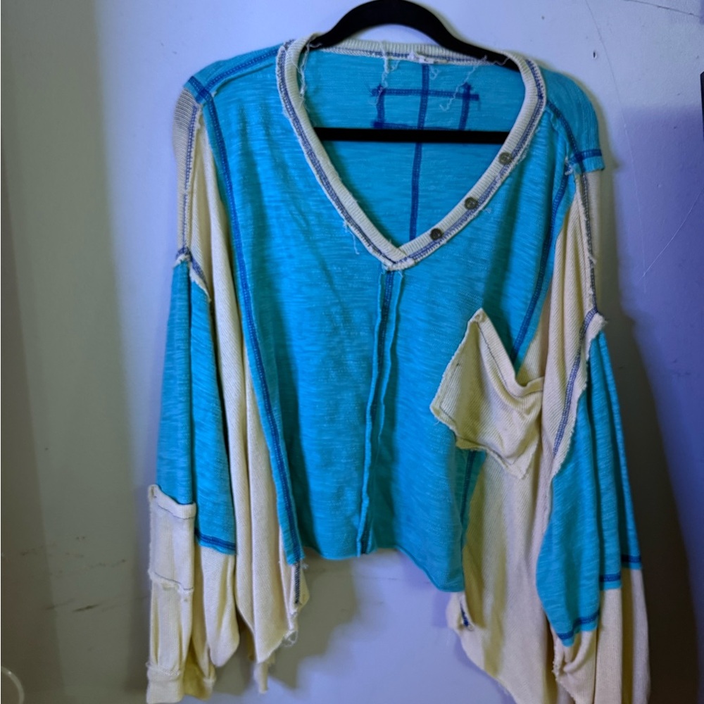 POL Turquoise and Clight yellow Knit Top